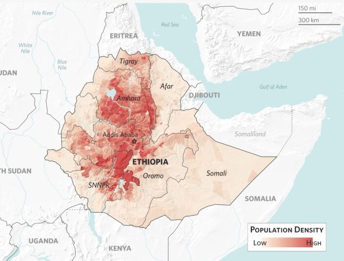 التوزيع الإثني والكثافة السكانية في أقاليم إثيوبيا